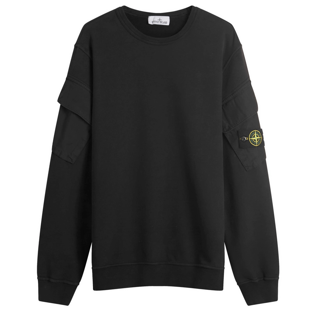 Stone Island Men's Brushed Fleece Cargo Pocket Sweatshirt Black